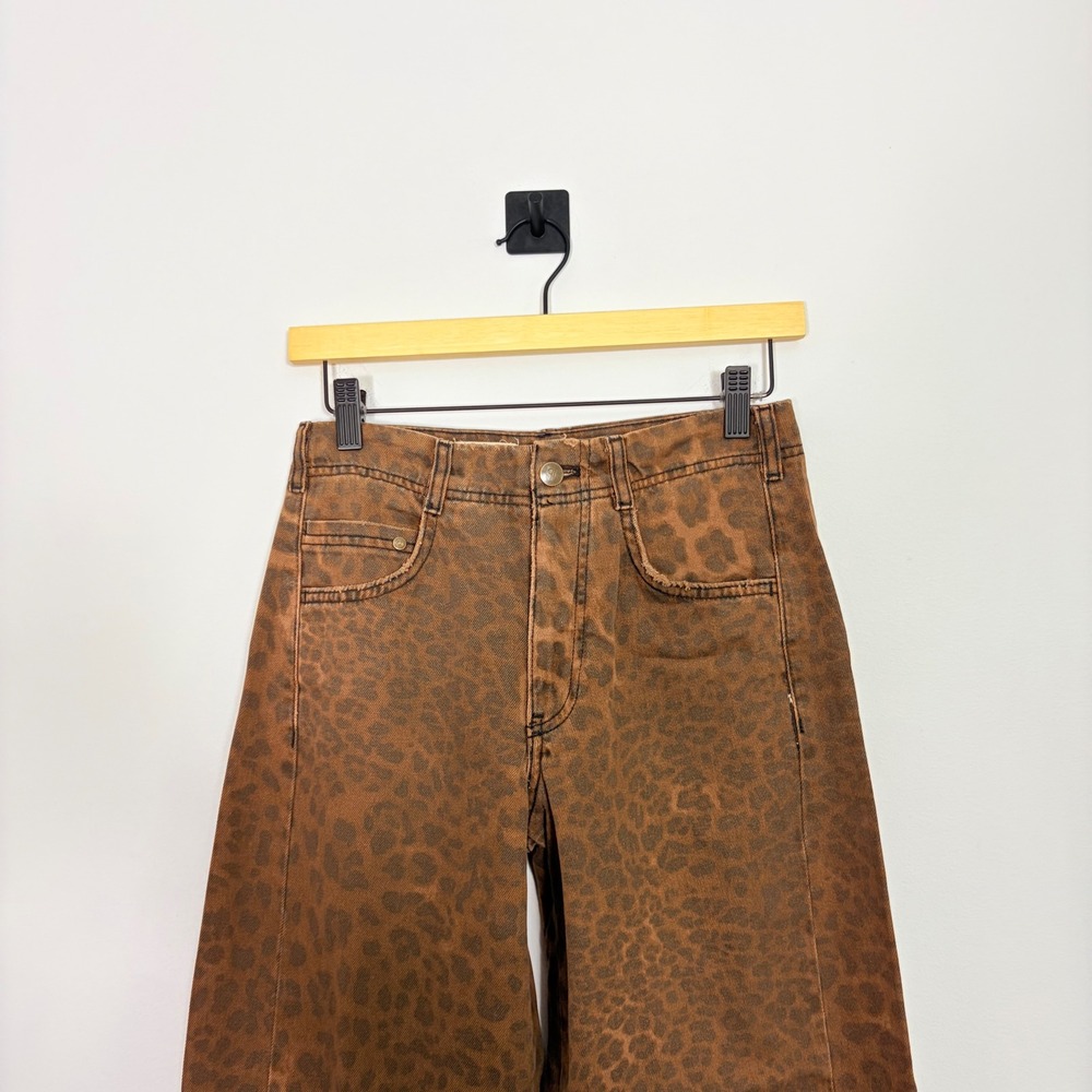 Pilcro Anthropologie Adi Leopard Mid-Rise Flare Jeans Brown Animal Print 25 - Picture 5 of 9